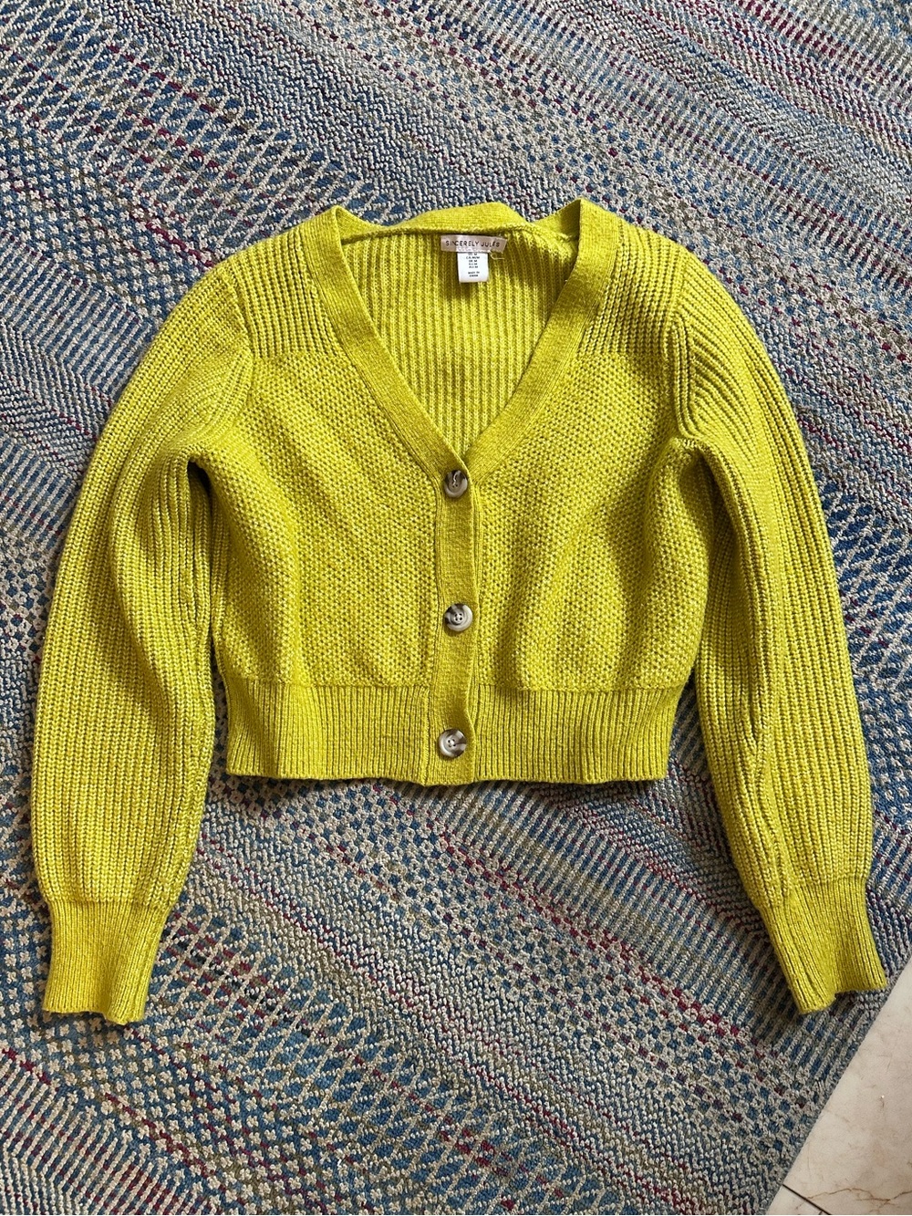 Sincerely Jules Chartreuse V-Neck Button Cropped Cardigan
